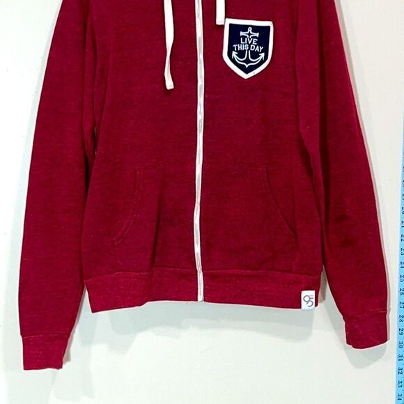 95 Nine Five Ltd. Dark “The Bayside” Red Zip Up Hoodie. Size Medium. - Picture 3 of 5